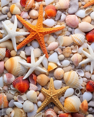 Seashell and Mollusk Composition: A Beautiful Collection of Sea Treasures for Spa and Freshness