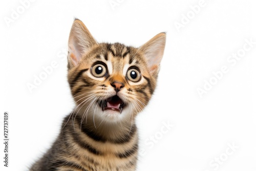Joyful Tabby Kitten Isolated with Smirk and Surprised Expression. Tease, Fun and Funny Humor Image © Serhii