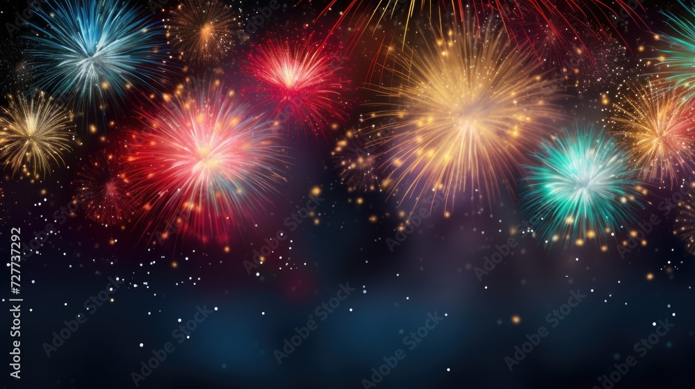 Colorful Firework Background with Space for Text. Ideal for Celebratory Events