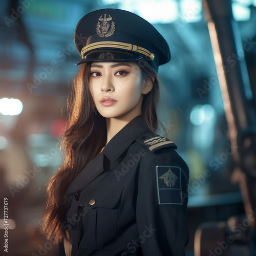 Young Woman Soldiers in Military Uniform, Young Beautiful Military Women, Attractive Looks with Isolated Background, Generative AI.