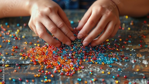 Handmade Jewelry Artistry: Detailed Crafting on Wooden Table