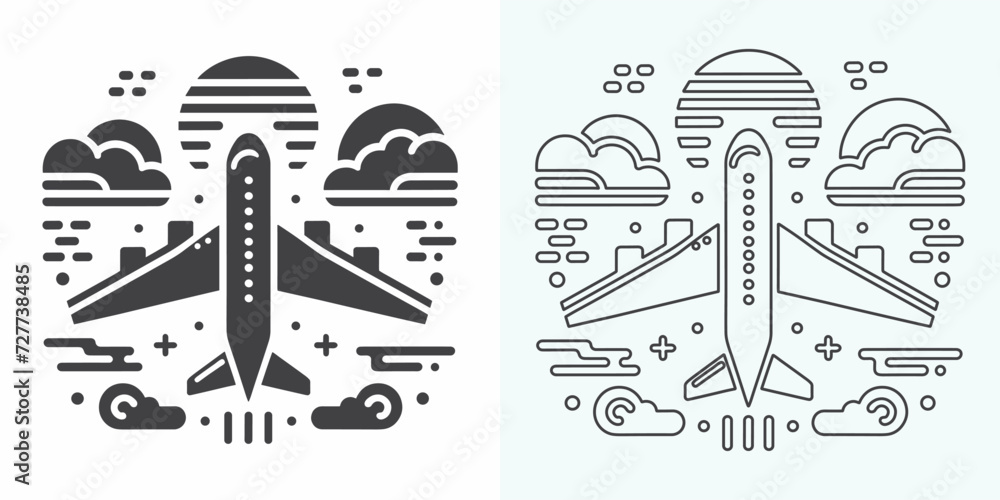 Plane icon vector illustration. Airplane sign and symbol. Flight transport symbol. plane line icon on white background. Airplane icon logo vector design Plane icon vector illustration. Airplane sign and symbol. Flight transport symbol. plane line icon on white background. Airplane icon logo vector design
