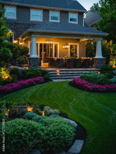 Inspiration for a Saturated Urban neighbourhood, Cozy Urban House, wide shots of home gardens, lawns, yards, decks and spaces for outdoor entertaining, building design, modern architecture concept