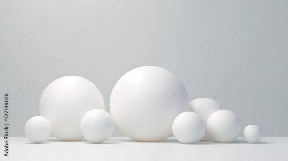 3D white spheres of different sizes and transparency. Pastel colour palette. Abstract background. Generative AI 3D white spheres of different sizes and transparency. Pastel colour palette. Abstract background. Generative AI