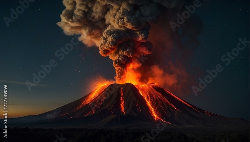 The darkness of night cannot conceal the fiery power of a volcano as it erupts in a breathtaking display of nature's force