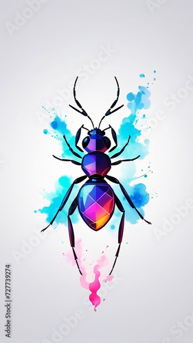 Minimalist Neon Line Ant Logo with Geometric Design, Vibrant Smoke Effects White Background with t-shirt design ai art