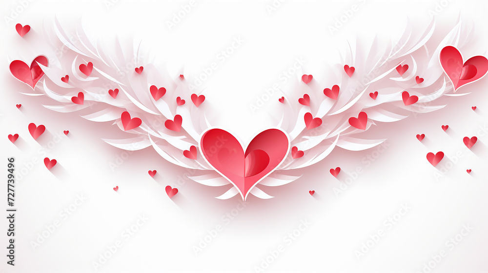 red pink and white flying hearts isolated on white background