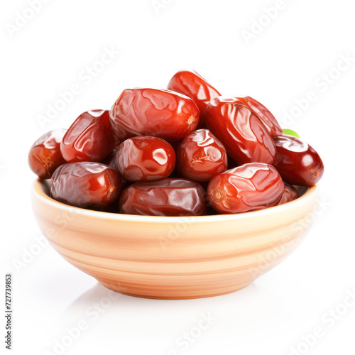 Fresh dates in the bowl on white background photo