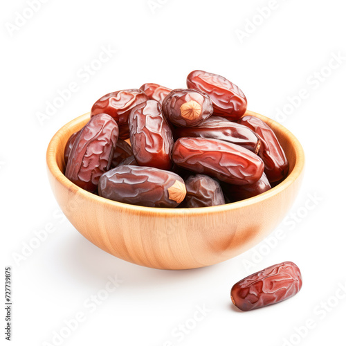 Fresh dates in the bowl on white background