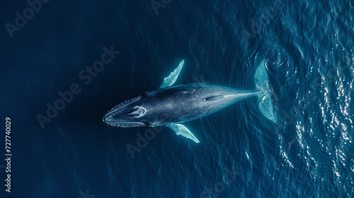 drone shot of Blue whale is swimming in the blue ocean or sea © Banu