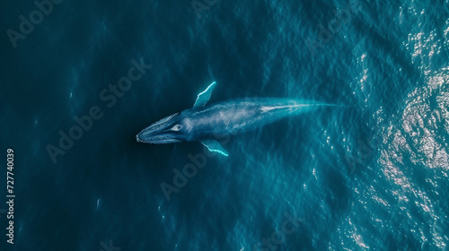 drone shot of Blue whale is swimming in the blue ocean or sea