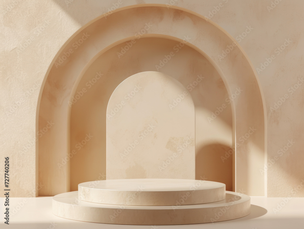 Stone podium for product presentation, 3d mockup, Geometric minimal pedestal for cosmetic product. Stone podium for product presentation, 3d mockup, Geometric minimal pedestal for cosmetic product.