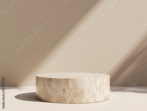 Stone podium for product presentation, 3d mockup, Geometric minimal pedestal for cosmetic product.