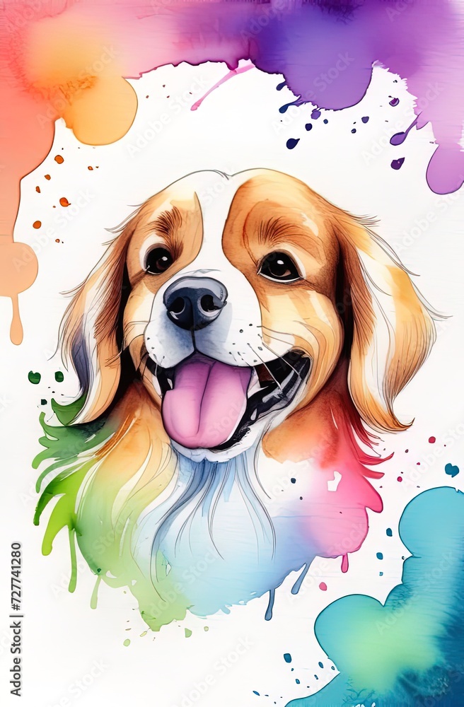 Watercolor illustrations of funny dogs. happy dog