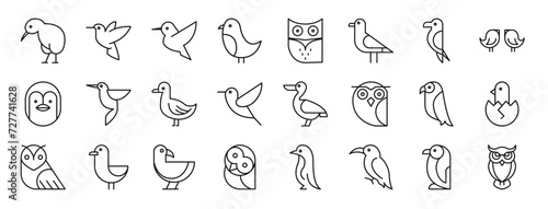 Leinwand Poster set of 24 outline web bird and fowls icons such as bird, bird, owl, seagull, vec
