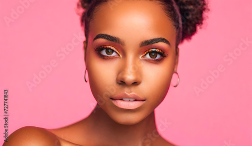 Mulher brasileira negra de olhos castanhos, modelo de cosméticos. photo