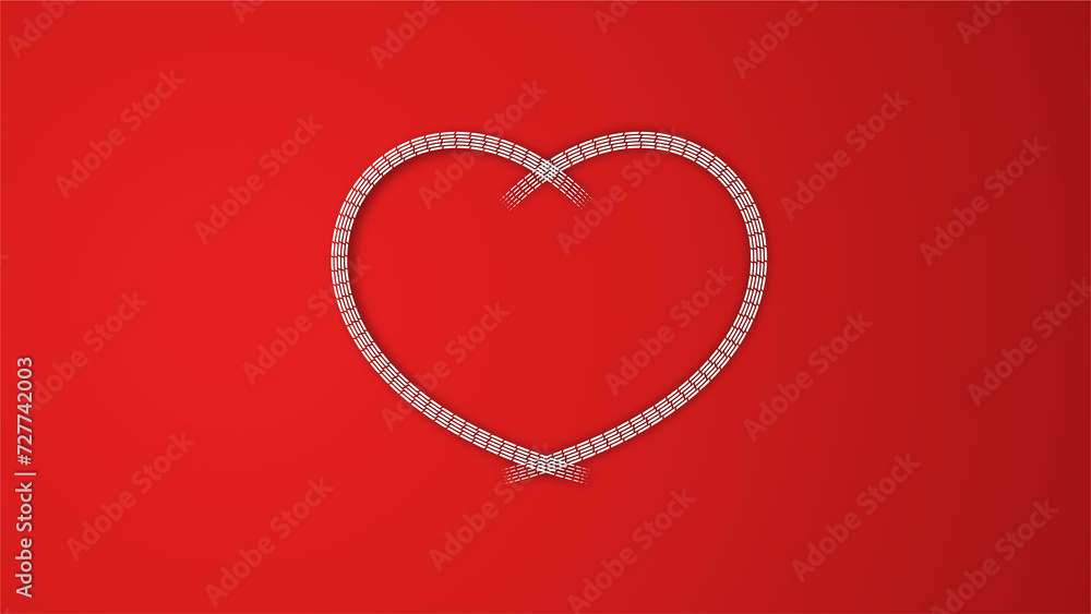 white line heart shape valentines day festival. on the red background.