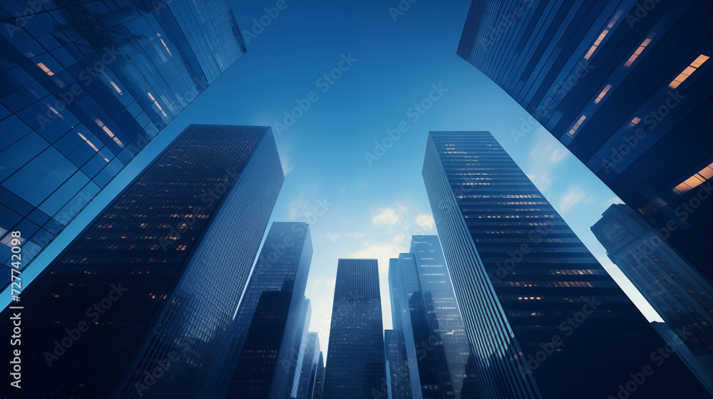 Illustration of Skycrapers in Business Center District with Blue Sky
