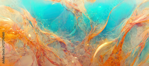 Abstract peach and turquoise marble background