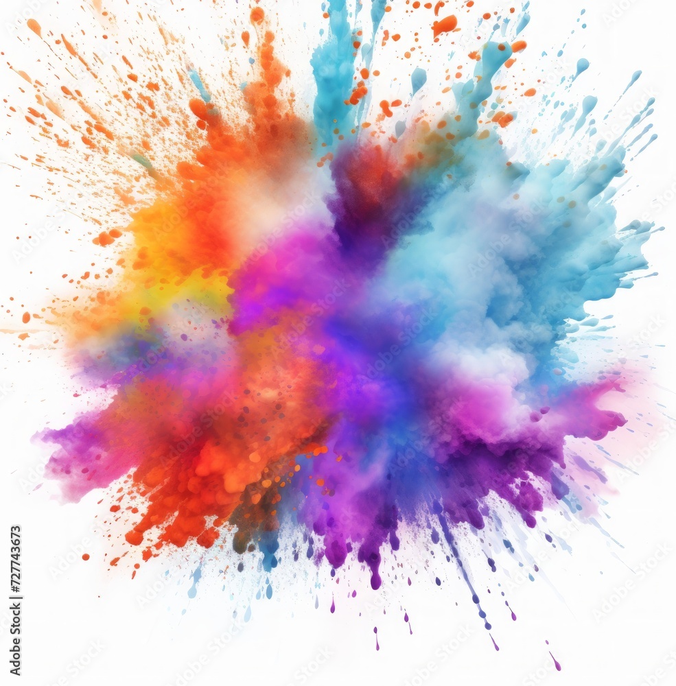 colorful explosion with word holi festival on a white background. Watercolor holi festival