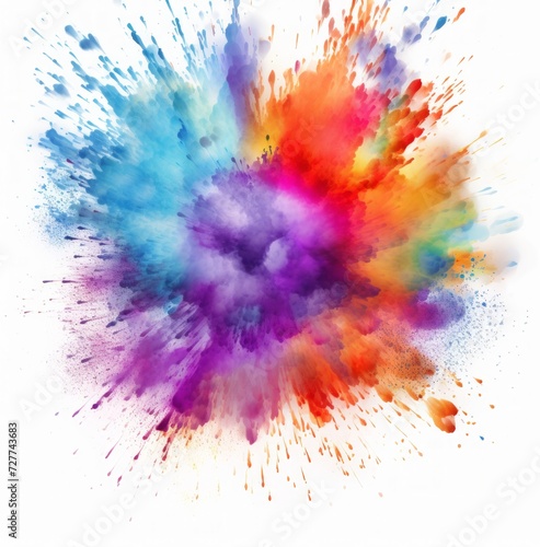colorful explosion with word holi festival on a white background. Watercolor holi festival
