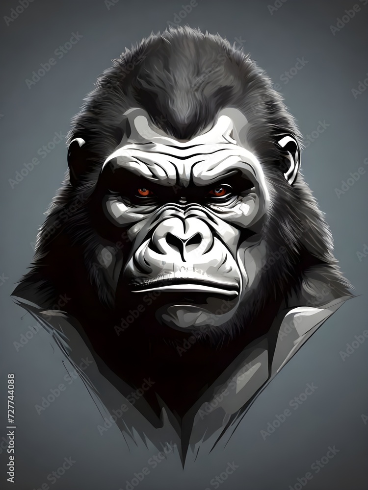  face of imposing and angry gorilla