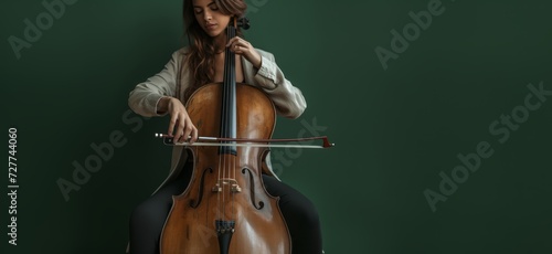 Elegant cellist in deep musical immersion photo