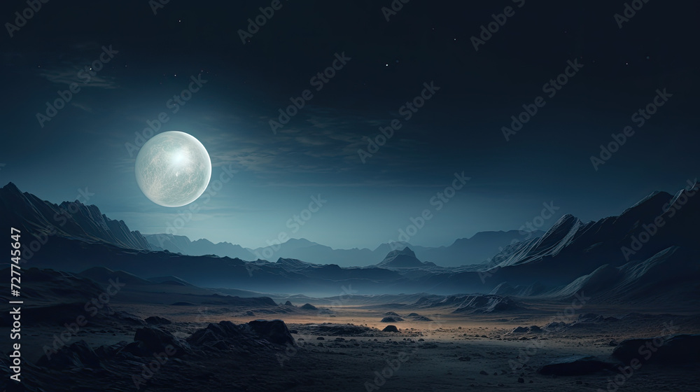 the moon over the mountains night view of a mysterious view the moon over the mountains night view of a mysterious view