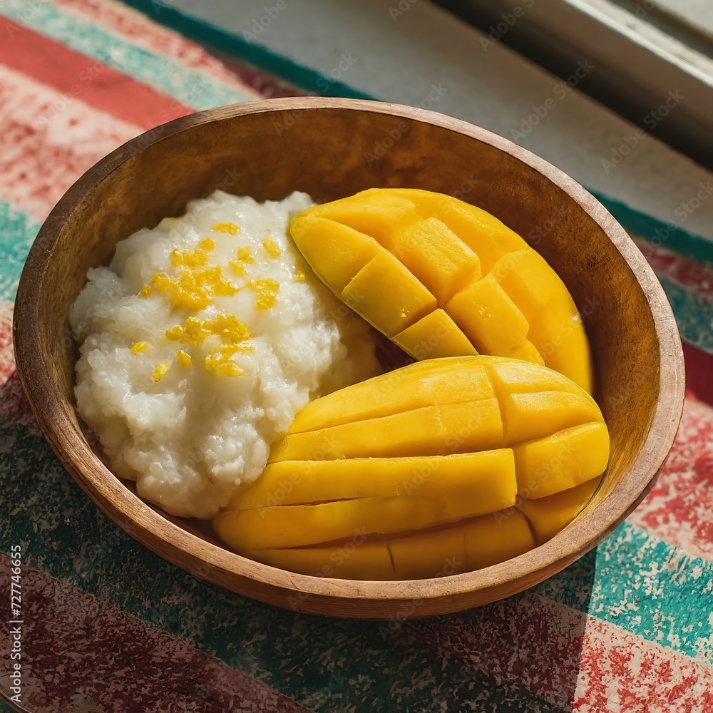 Mango Sticky Rice Thai Desserts. Generative AI