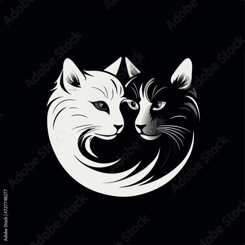 Two yin yang cats in cartoon, doodle style. Image for t shirt. Isolated 2d vector illustration in logo, icon, sketch style, Eps 10. AI Generative