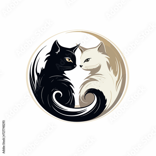 Two yin yang cats in cartoon, doodle style. Image for t shirt. Isolated 2d vector illustration in logo, icon, sketch style, Eps 10. AI Generative