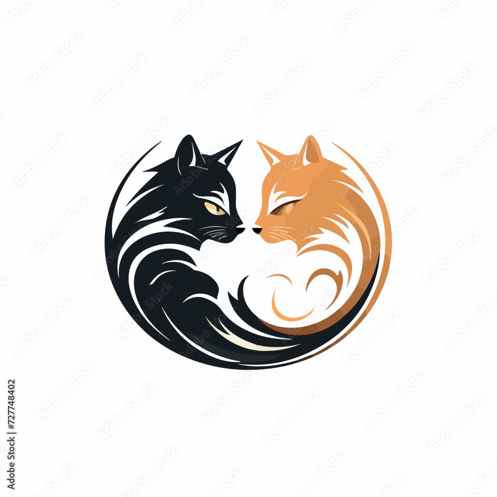 Two yin yang cats in cartoon, doodle style. Image for t shirt. Isolated 2d vector illustration in logo, icon, sketch style, Eps 10. AI Generative Two yin yang cats in cartoon, doodle style. Image for t shirt. Isolated 2d vector illustration in logo, icon, sketch style, Eps 10. AI Generative