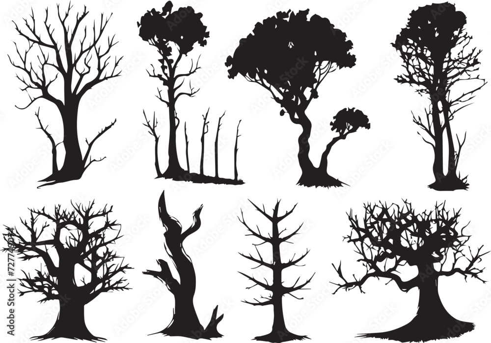 Set Trees. Hand drawn vector illustration Set Trees. Hand drawn vector illustration