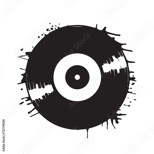 Vinyl record in cartoon, doodle style . Image for t shirt. Isolated 2d vector illustration in logo, icon, sketch style, Eps 10, black and white. AI Generative