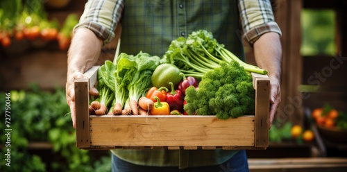 Person holding crate of vegetables.