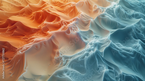 Vibrant clash of ocean waves and desert sands, symbolizing the meeting of two worlds in an abstract art form