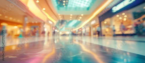 Abstract Blur Background of a Shopping Mall's Interior: A Captivating and Vibrant Shopping Mall Interior with Abstract Elements on a Blurred Background