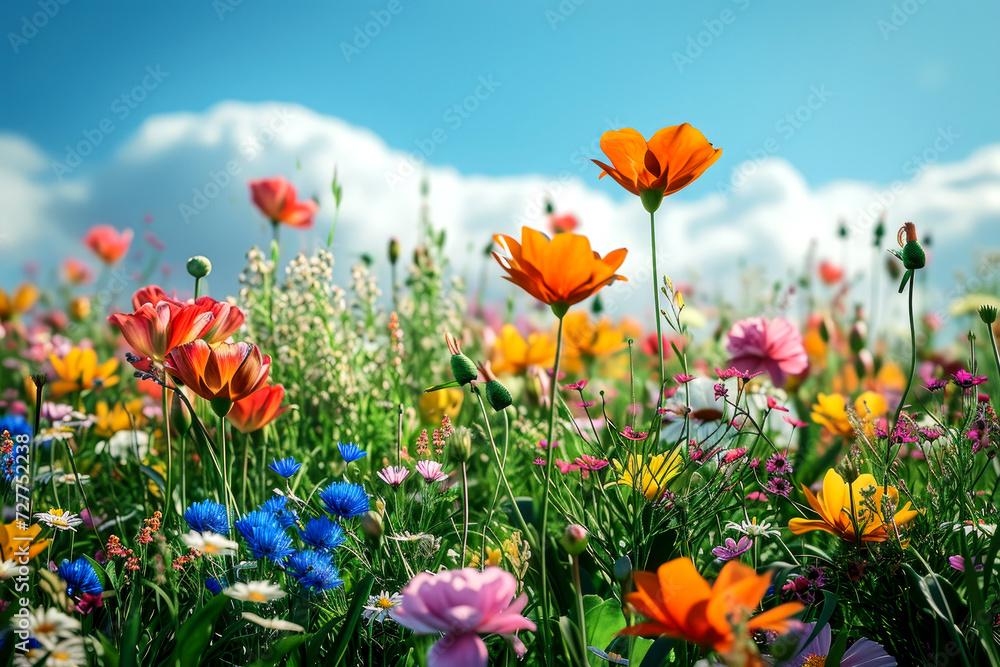 summer meadow with fresh green grass and many summer flowers summer meadow with fresh green grass and many summer flowers
