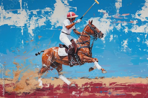 A Painting of a Polo Player on a Horse