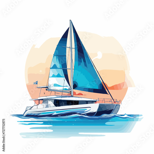 Catamaran in cartoon, doodle style. Image for t shirt. Isolated 2d vector illustration in logo, icon, sketch style, Eps 10. AI Generative
