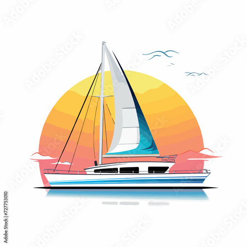 Catamaran in cartoon, doodle style. Image for t shirt. Isolated 2d vector illustration in logo, icon, sketch style, Eps 10. AI Generative photo