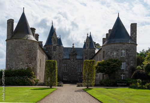 Chateau de Kergrist, France. Medieval estate house with normandy turreted towers.