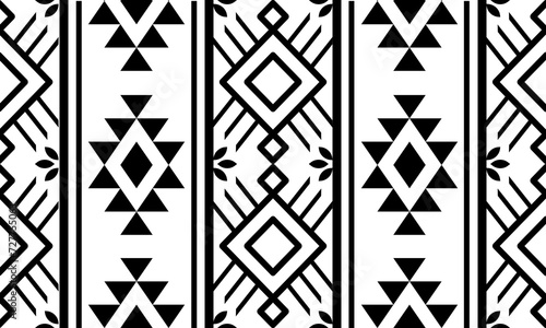Ethnic southwest tribal navajo ornamental seamless pattern fabric black and white design for textile printing  photo