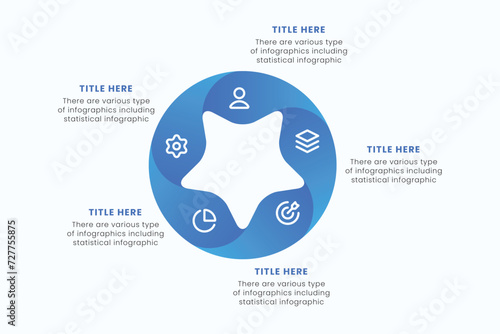 Circle chart infographic template with 5 options for presentations and a full editable vector.