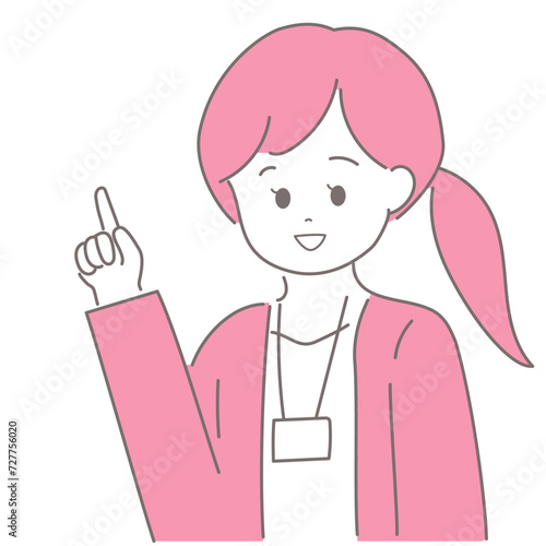 ジャケットの女性が指をさしているイラスト