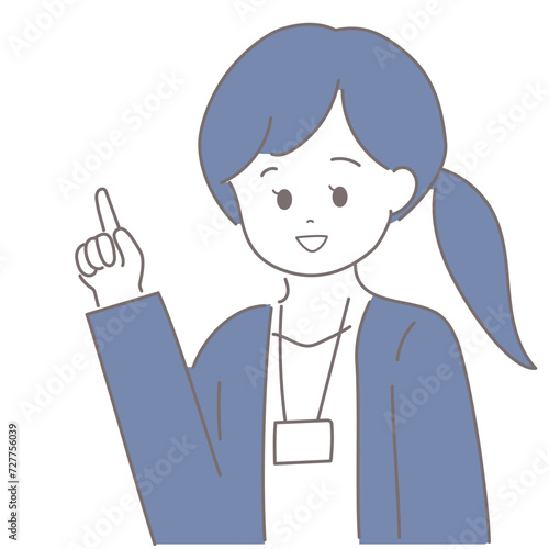 ジャケットの女性が指をさしているイラスト