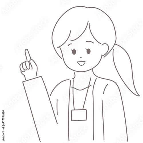 ジャケットの女性が指をさしているイラスト