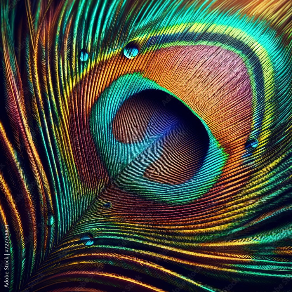 Obraz premium Exotic multicolored peacock feather, abstract macro background