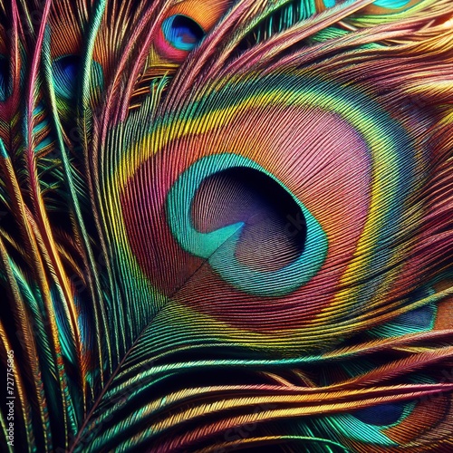 Exotic multicolored peacock feather  abstract macro background