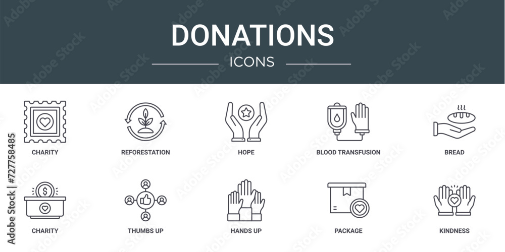 set of 10 outline web donations icons such as charity, reforestation ...